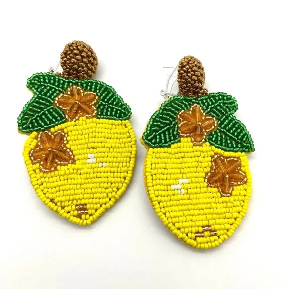 Lemon Beaded Statement Earrings: Handmade Summer Fruit Jewelry - Picture 7 of 10